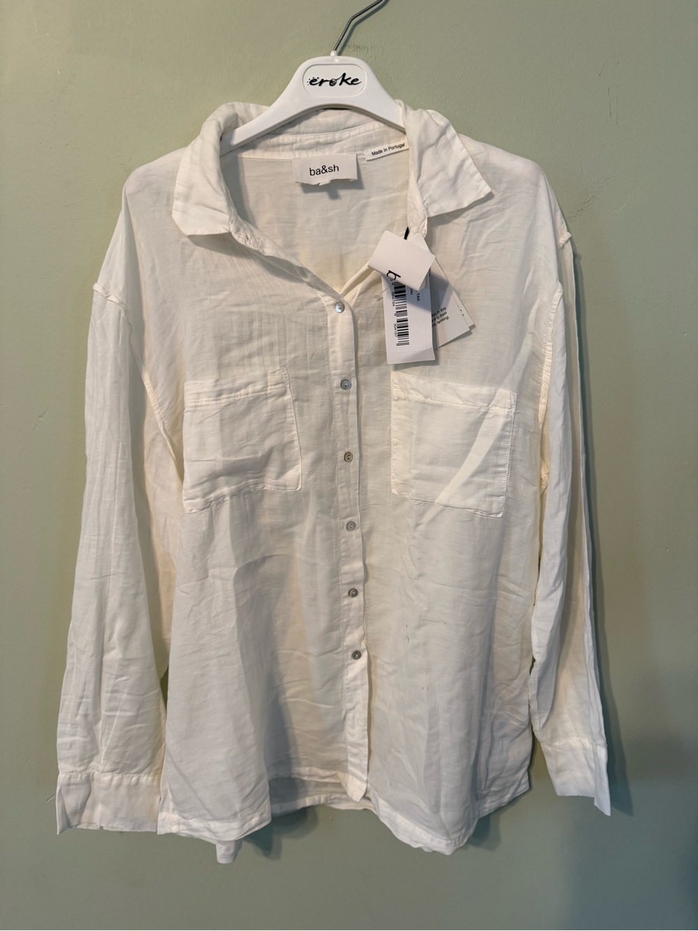ba&sh Cream Button-Front Casual Long-Sleeve Shirt